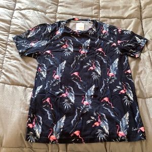 Mens flamingo design short sleeved shirt.